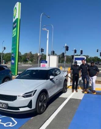 Electric vehicle charging at BP Brackenridge on opening day