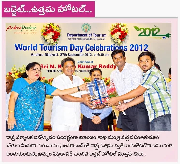 Newspaper coverage of the Best Hotel award at the World Tourism Day celebrations, 2012
