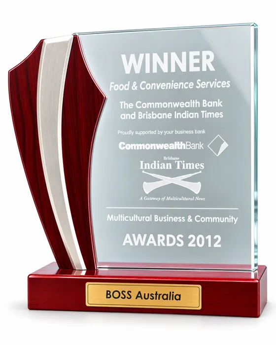 Commonwealth Bank and Brisbane Indian Times Multicultural Business and Community Award 2012 glass trophy