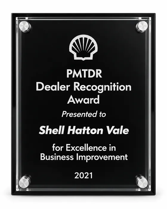 PMTDR Dealer Recognition Award presented to Shell Hatton Vale, 2021