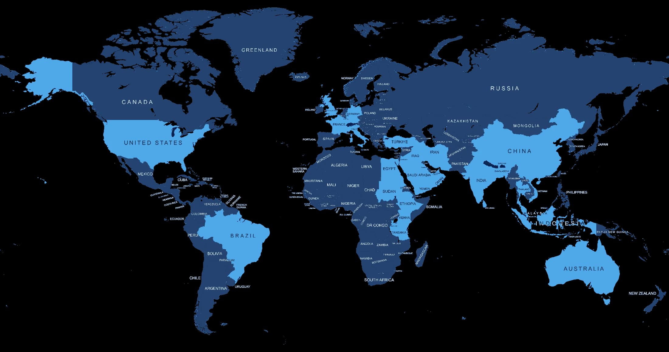 BOSS Group presence map — India, Australia, the United States, Brazil, the UK and Europe, the Middle East, East Africa, China and Southeast Asia
