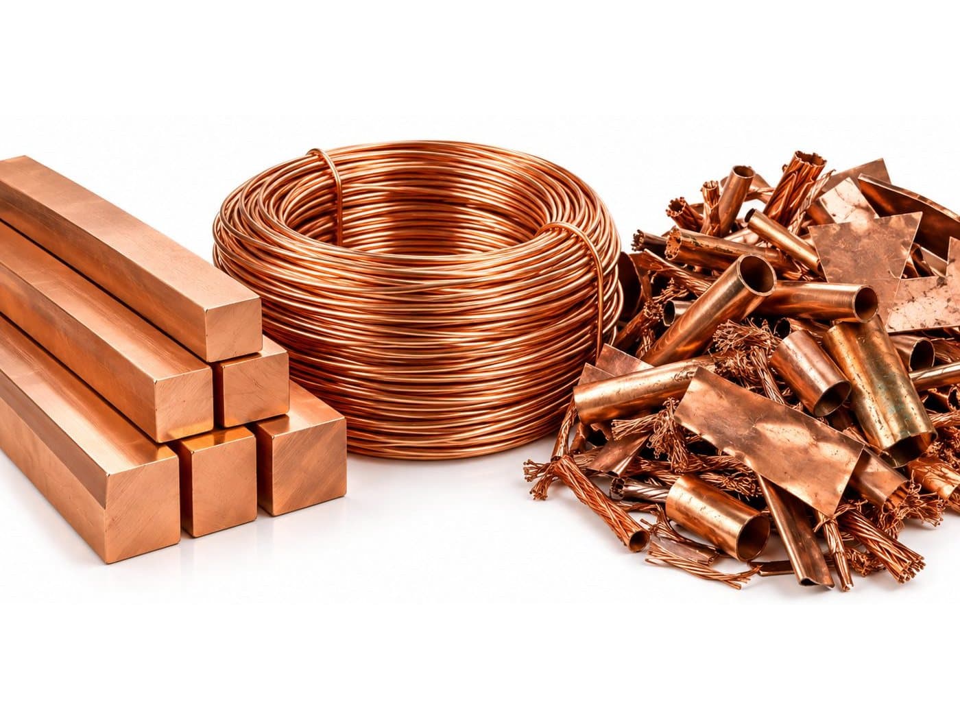 Copper bars, wire coil and scrap
