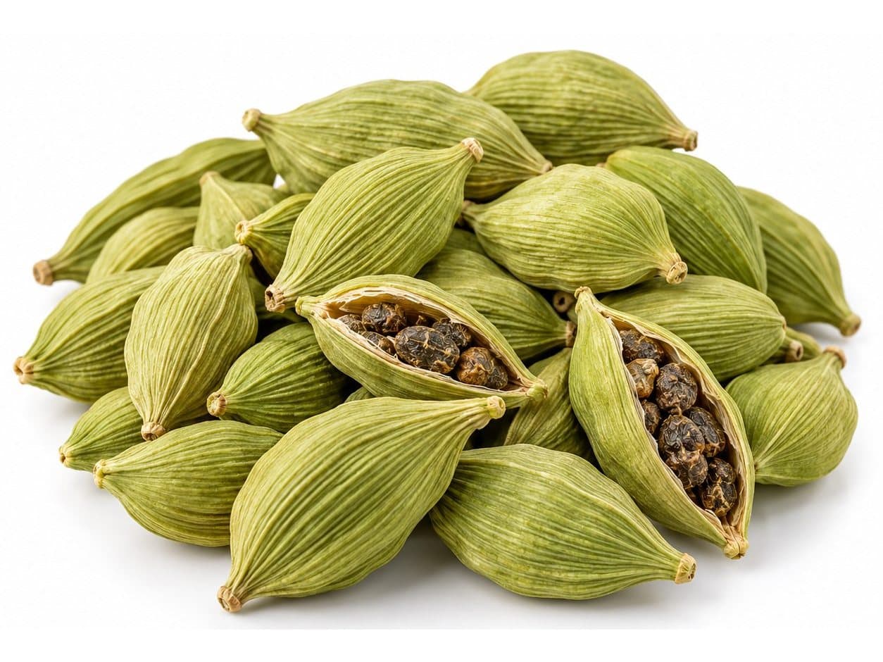 Whole green cardamom pods