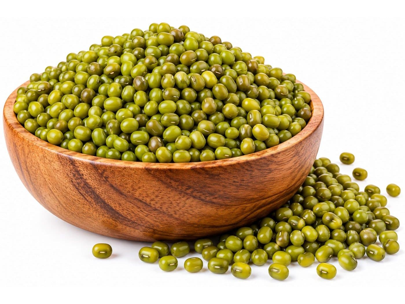 Green mung beans in a wooden bowl