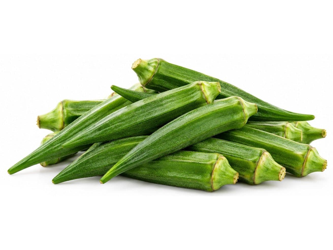 Fresh green okra pods