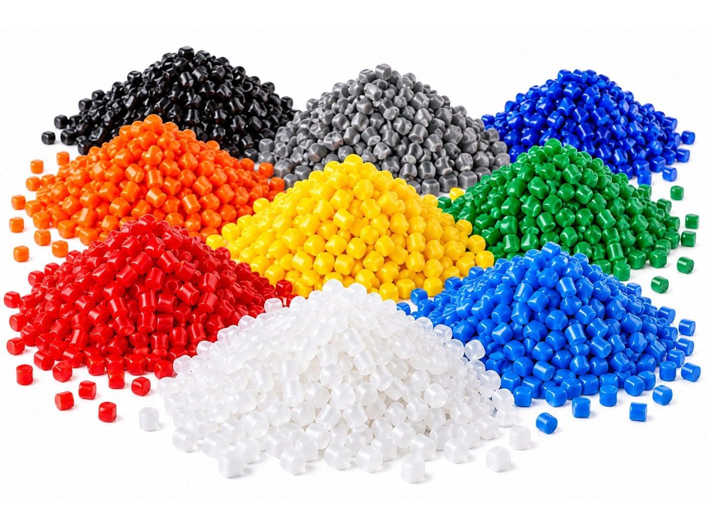 Mounds of coloured plastic pellets