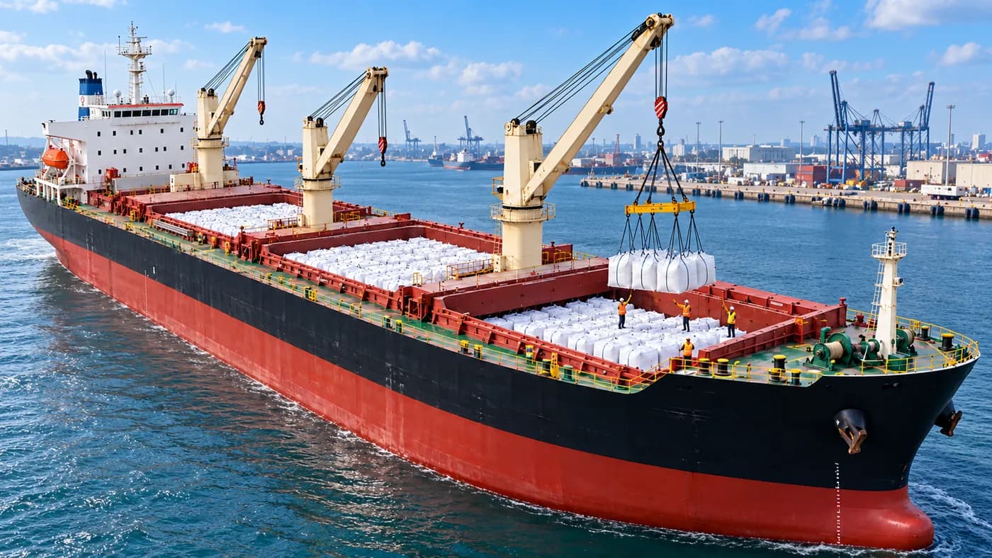 A general cargo ship loaded with break bulk cargo