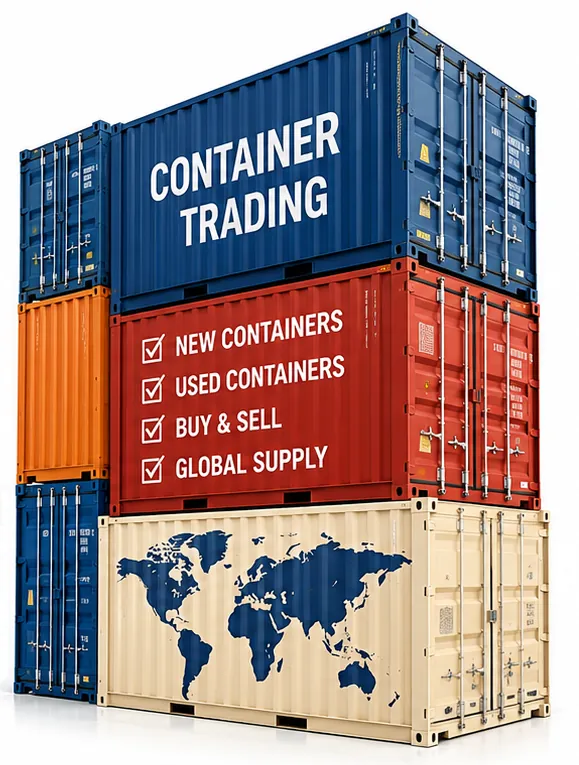 Stacked shipping containers marked for container trading